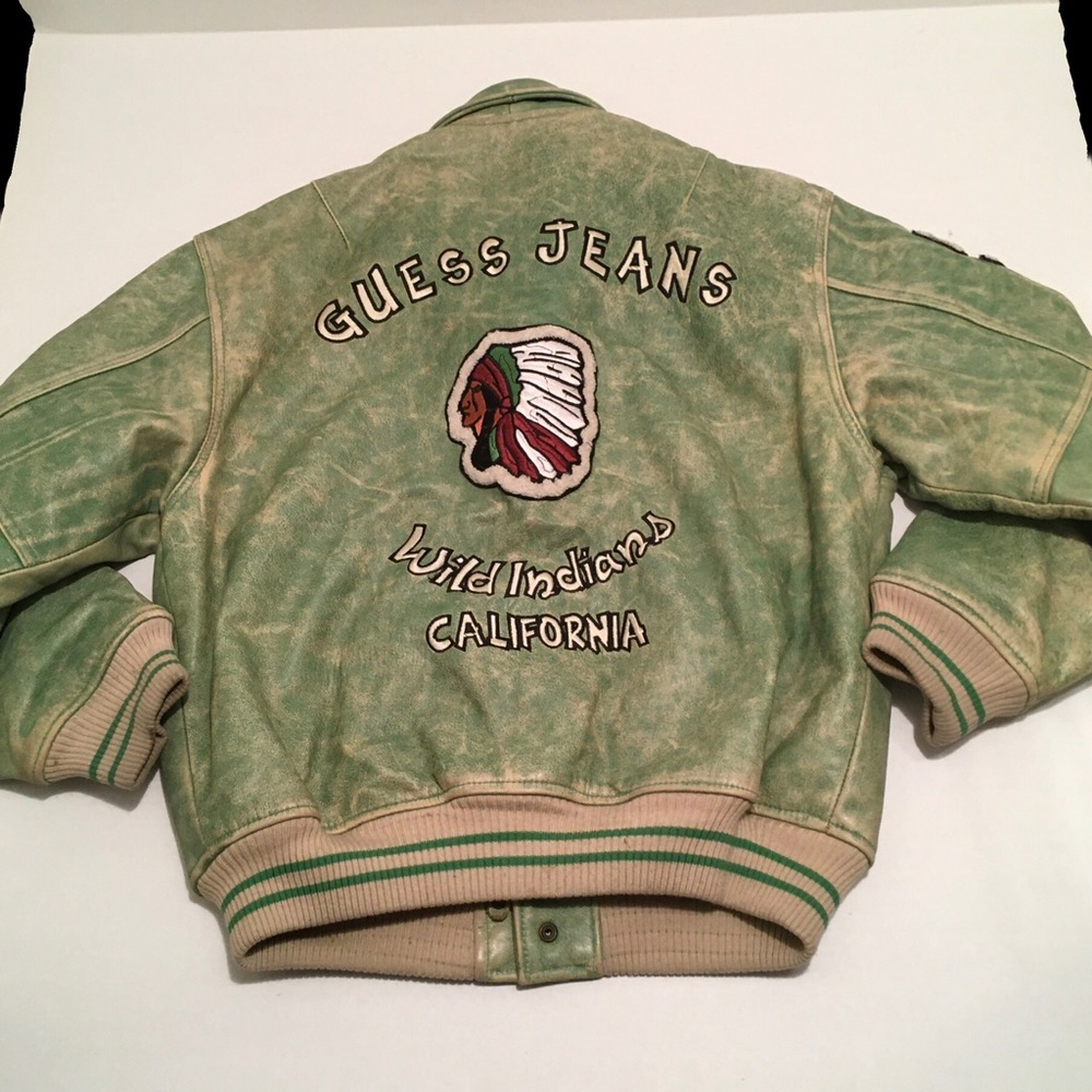 Guess distressed green tea Indian leather jacket